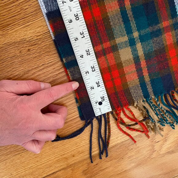 J Crew Factory Blanket Scarf 24" X 80" Fringe Red Green Blue White Tan Classic - Picture 5 of 7
